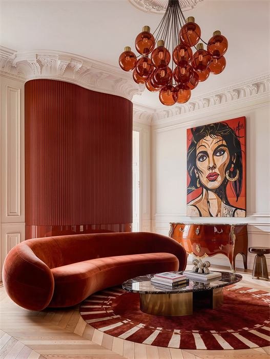 Vue du salon avec moulures anciennes et parquet – projet L'Azur, Cannes