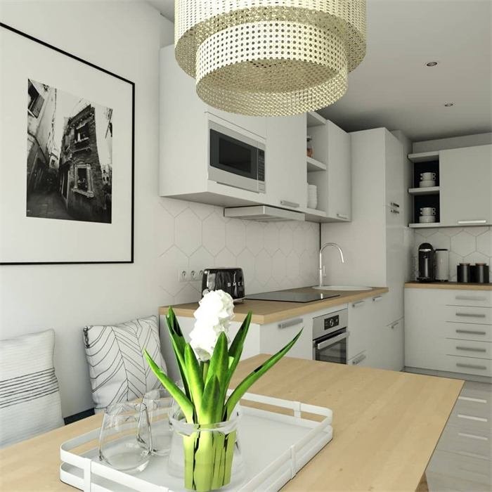 Cuisine blanche et suspension en rotin – projet Cabanon, Sanary-sur-Mer