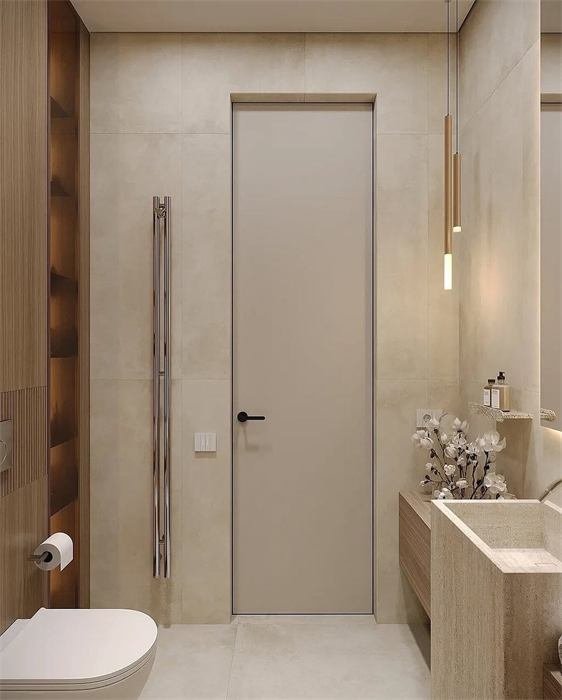 Porte et rangements de la salle de bain – projet Corniche, Nice
