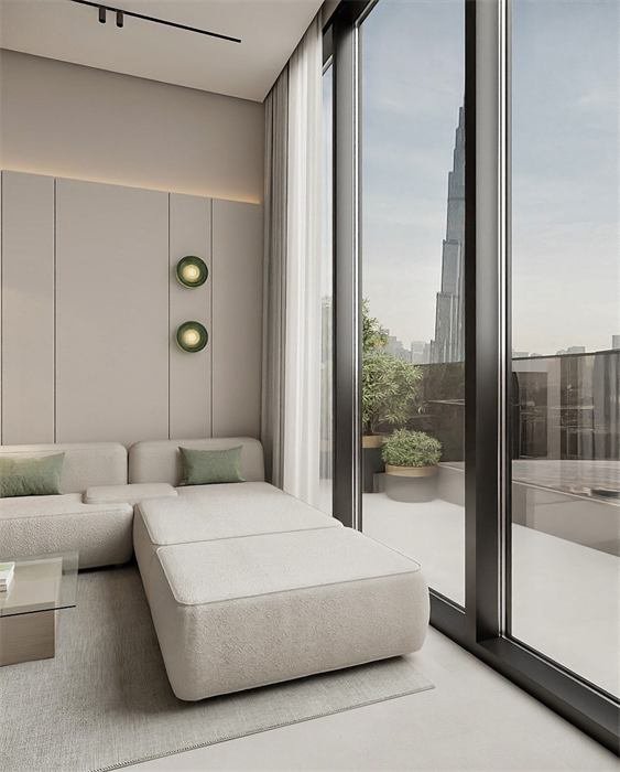 Sofá virado para as janelas – projeto Downtown, Dubai