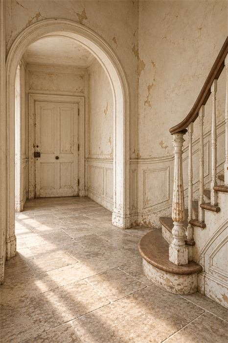 Couloir avant les travaux – projet L'Escalier Bleu, Lisbonne