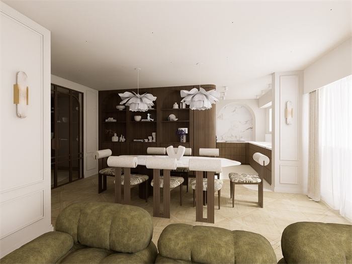 Salle à manger vue depuis le séjour – projet Le Jasmin, Cannes
