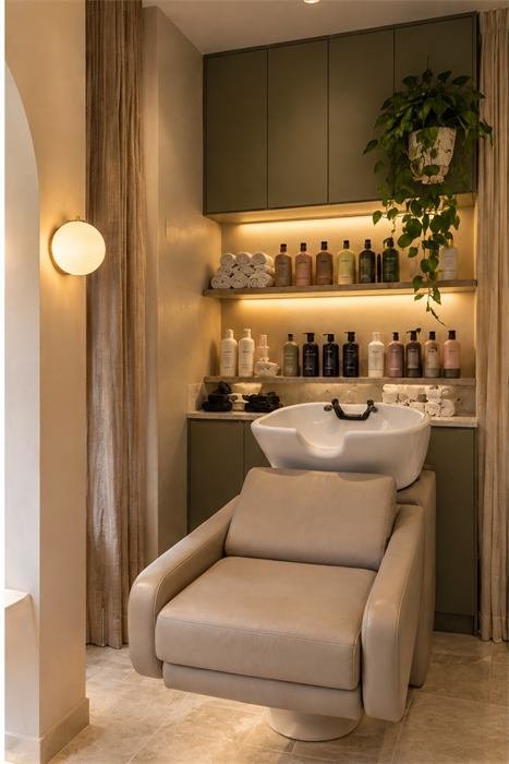 Bac à shampoing dans une niche boisée – projet Lagos, Algarve