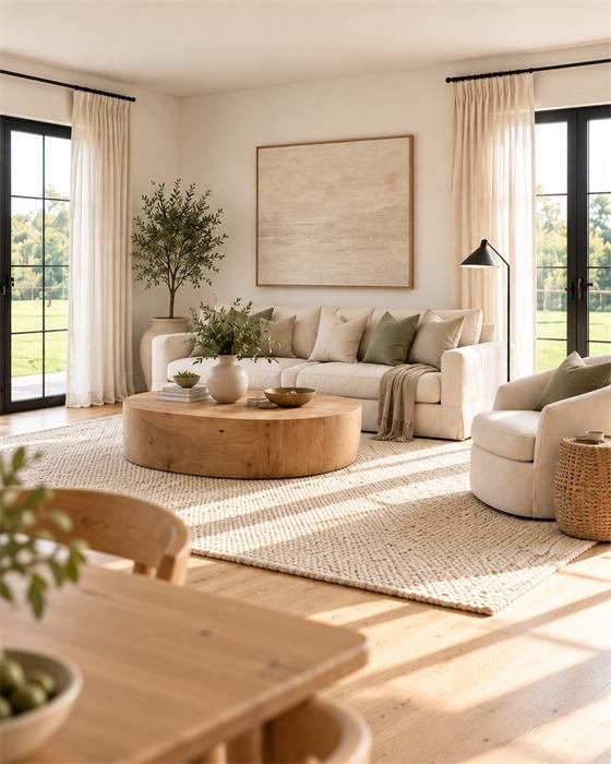 Sala luminosa com sofá branco – projeto Les Pins, Saint-Cyr-sur-Mer