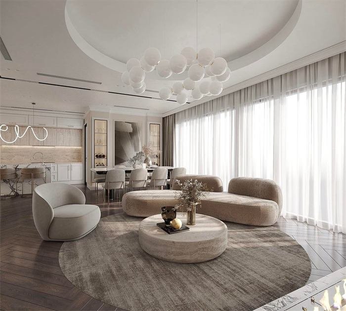 Vista da sala para a sala de jantar – projeto Marina, Dubai