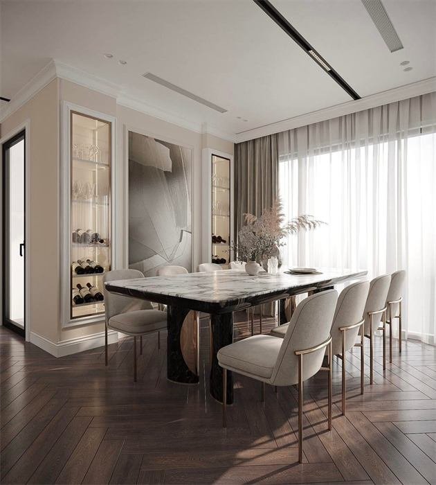 Sala de jantar com vitrine iluminada – projeto Marina, Dubai