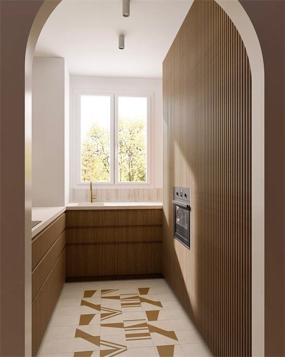 Perspetiva da cozinha e dos arcos – projeto L'Orangerie, Toulon